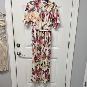 Floral Print Maxi Dress with Belt